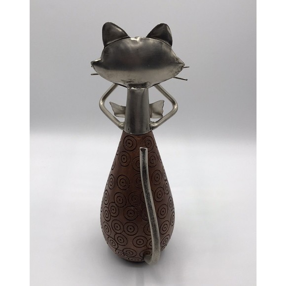 Pier 1 Carved Wood & Metal Cat Figurine Playing Trumpet Horn 10" - Picture 5 of 16